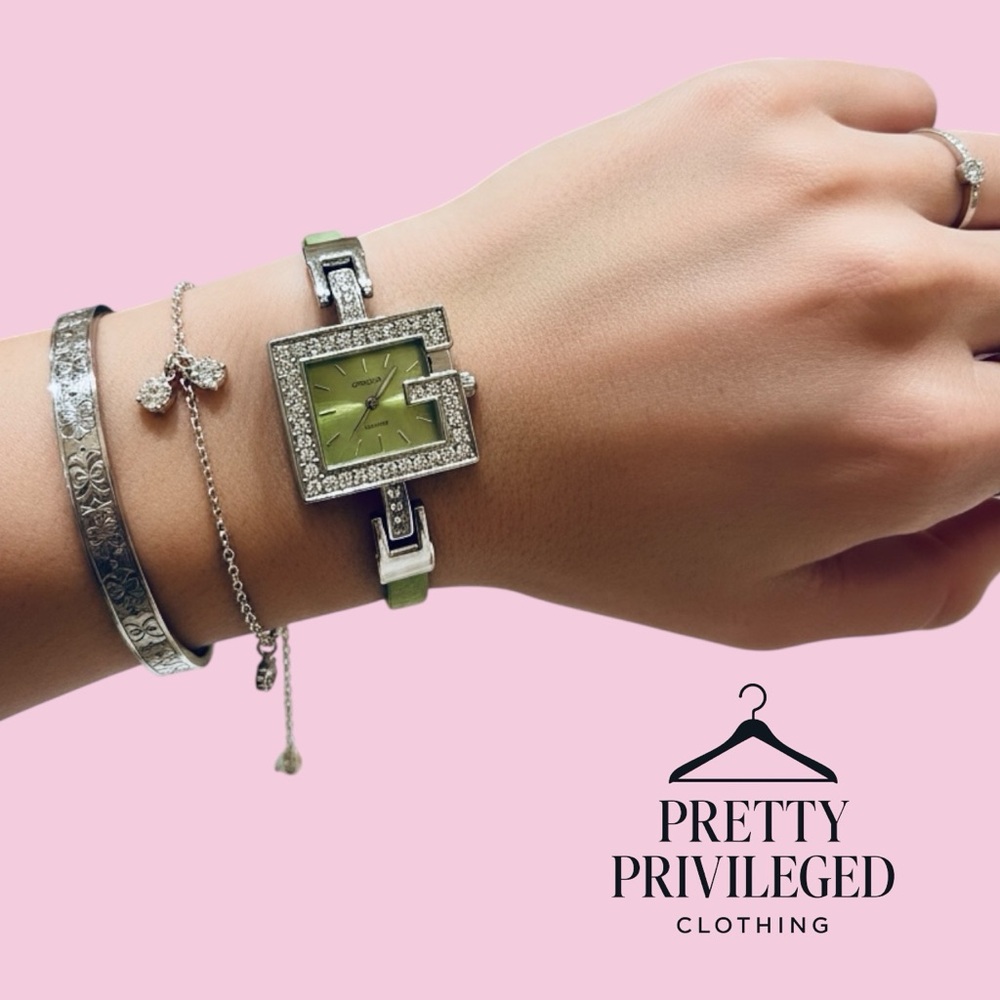 Geneva Y2K “G” Green and Silver Women's Watch